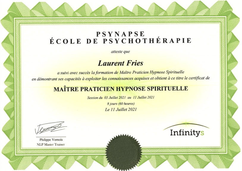 Diplome Maître Praticien Hypnose Spirituelle